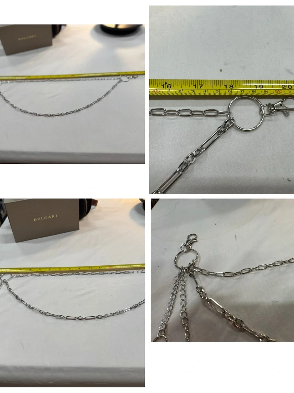 Silver Double-Chain with Guitar and Spike Charms for Bags and Wallets  20”